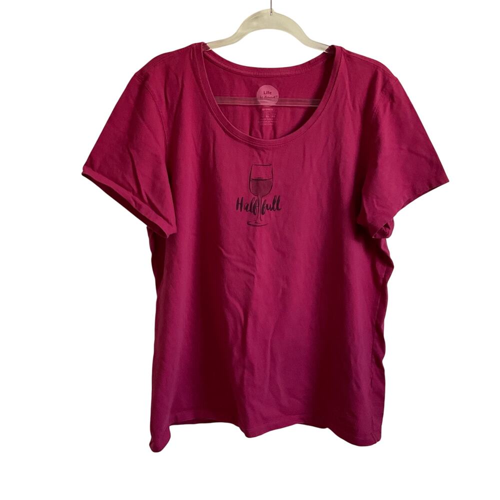 Life Is Good Half Full Wine Glass‎ Burgundy Graphic Tee - Size XL